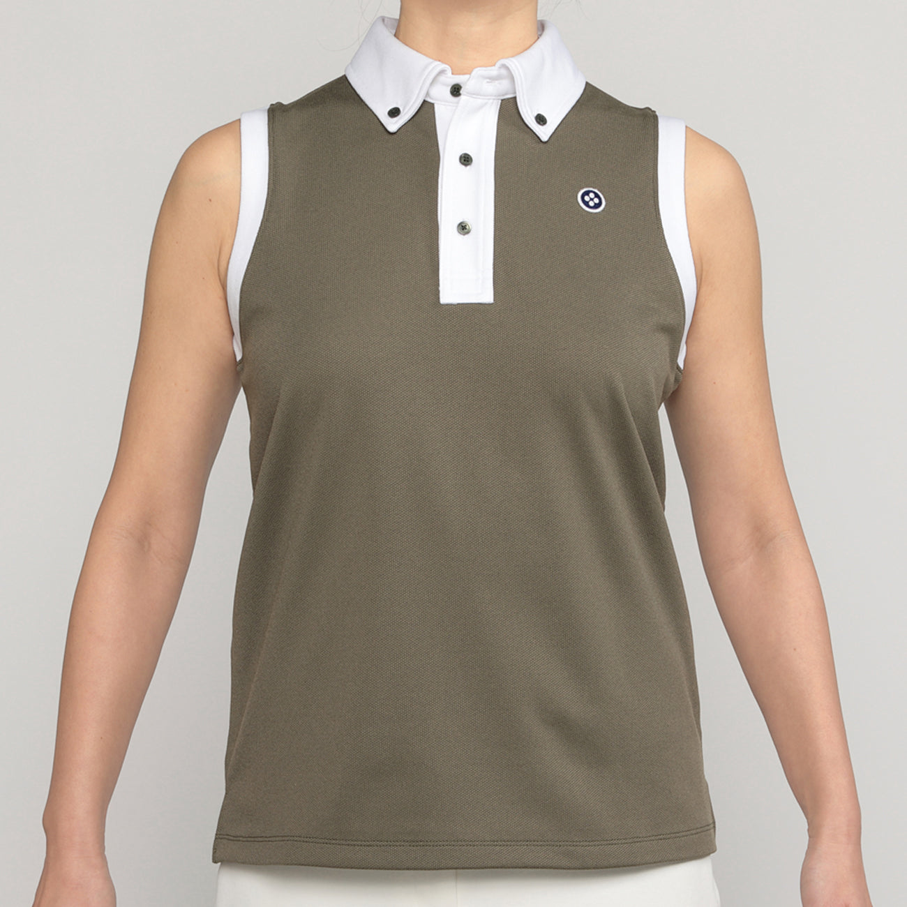 WOMEN NO SLEEVE POLO〈ノースリーブポロ_カーキ〉